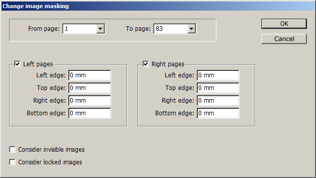 Dialog box for the InDesign script: Change image masking